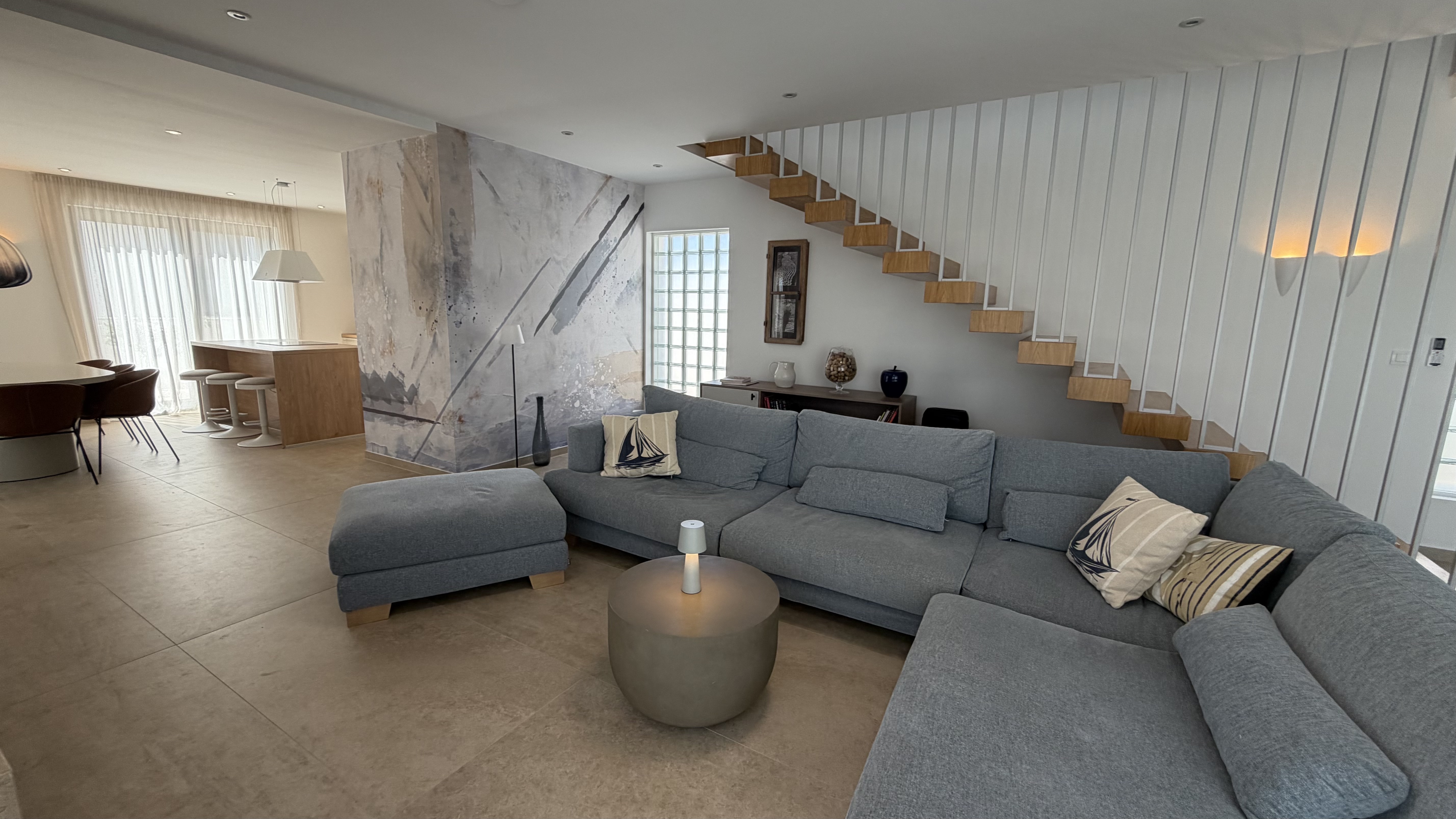 Villa Matea living room with sofa and stairs